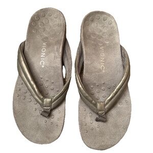 Vionic Raya Metallic Arch Support Toe Post Sandals US Size 8 Grey TVW5398